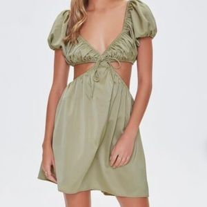 Satin Puff Sleeve Mini Dress